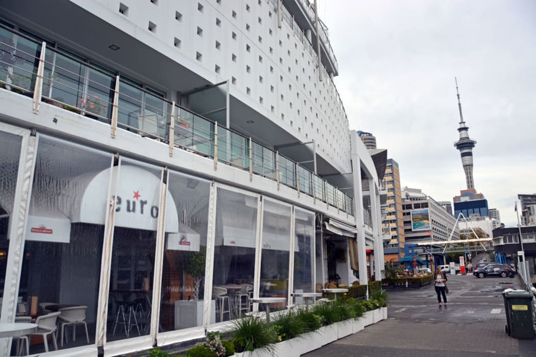 The Hilton Hotel in Auckland with the Sky Tower in the background.
