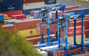 Containers being unloaded at Lyttelton Port