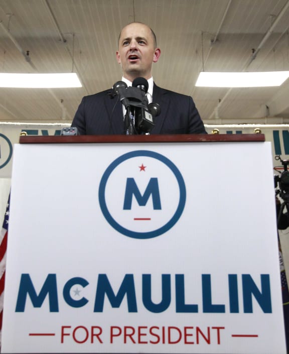 Former CIA agent Evan McMullin announcing his presidential campaign as an Independent candidate.