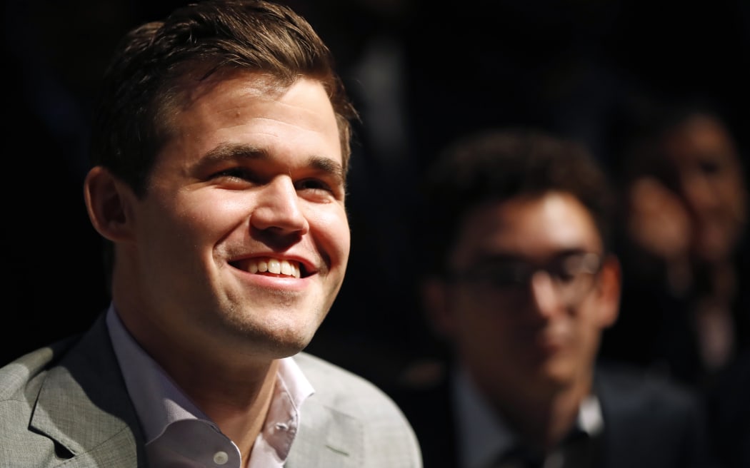 Magnus Carlsen pictured after his victory over challenger Fabiano Caruana.