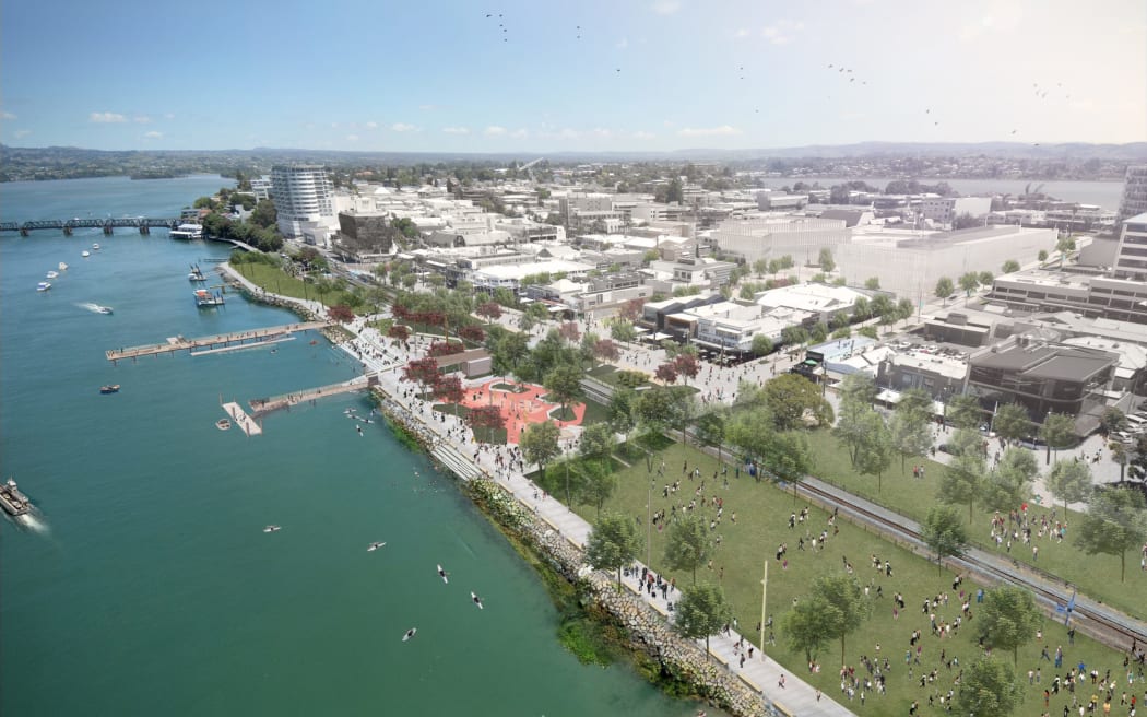 The Tauranga Waterfront plans include replacing the current carpark with green space.