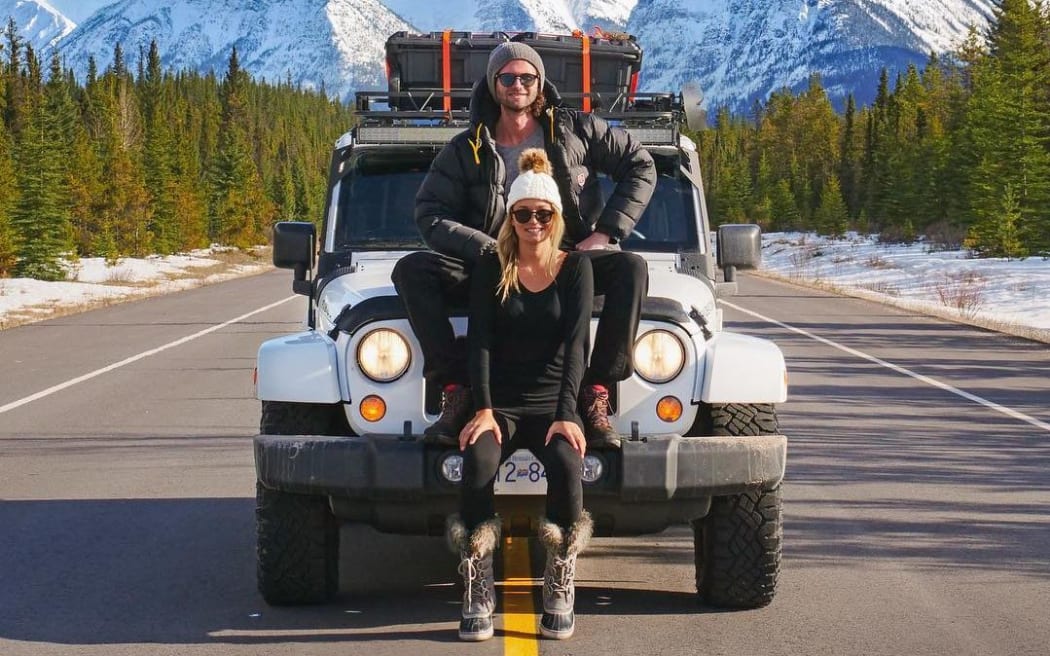 Topher Richwhite and Bridget Thackwray in Canada. The couple have been on a trip round the world by jeep called 'Expedition Earth'.