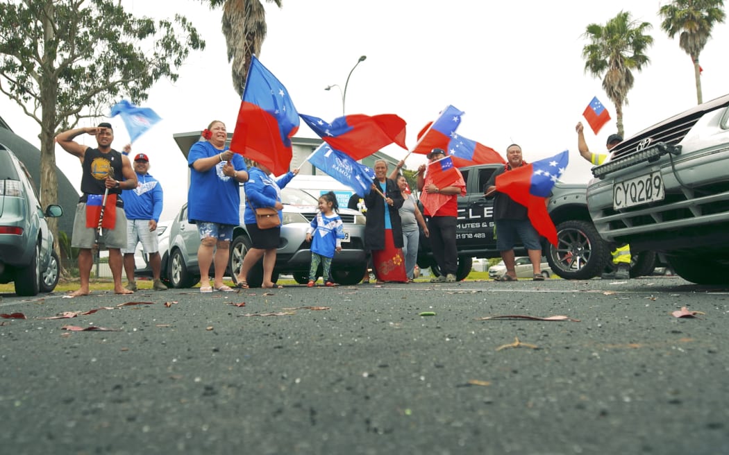 Toa Samoa supporters in Auckland before the Rugby League World Cup match between Toa Samoa Australia Kangaroos.