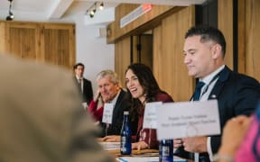 Prime Minister Jacinda Ardern with Trade Minister Damien O'Connor, left, in New York at the start of a US trade mission.