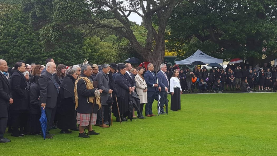 Hundreds of toa, Māori warriors from Taranaki and around the country give Prime Minister Jacinda Ardern and her Māori ministers a fierce welcome at Owae Marae in Waitara for Te Pūtake o te Riri.