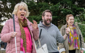 From left: Alison Steadman, Jim Howick and Katherine Parkinson in Here We Go.