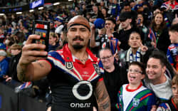 Tanner Stowers-Smith of the Warriors celebrate winning the NRL Telstra Premiership, Warriors Vs Cowboys at One NZ Stadium, Christchurch, New Zealand, 21st June 2026. Copyright photo: John Davidson / www.photosport.nz