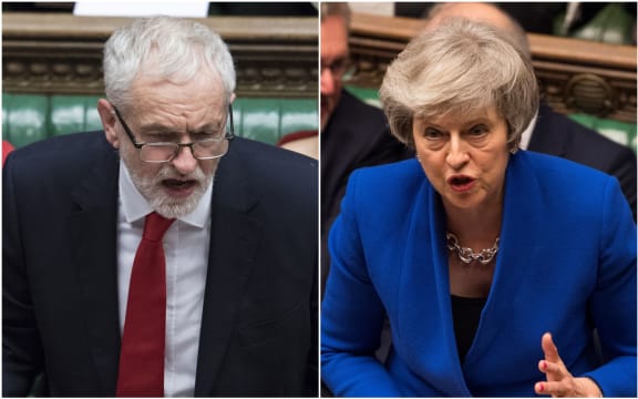 Jeremy Corbyn and Theresa May in the Commons on 17 Janaury 2018 as MPs debate a motion of no confidence.