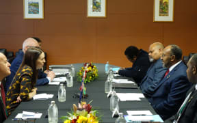 Vanuatu's prime minister Charlot Salwai meets New Zealand Prime Minister Jacinda Ardern