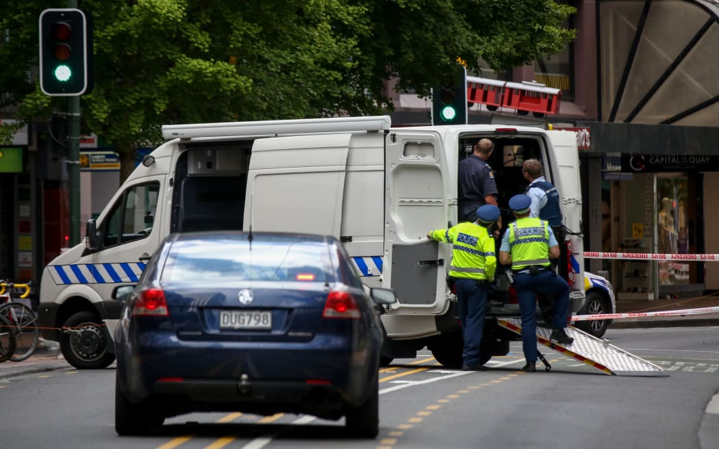 Police on the scene where the suspicious package was found.
