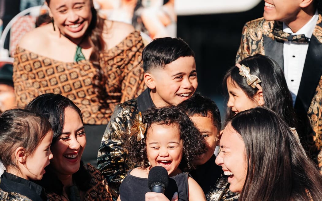 Te whānau Webster perform at Ako Ararau ki Koroneihana for Te Arikinui Kuini Nga wai hono i te po.