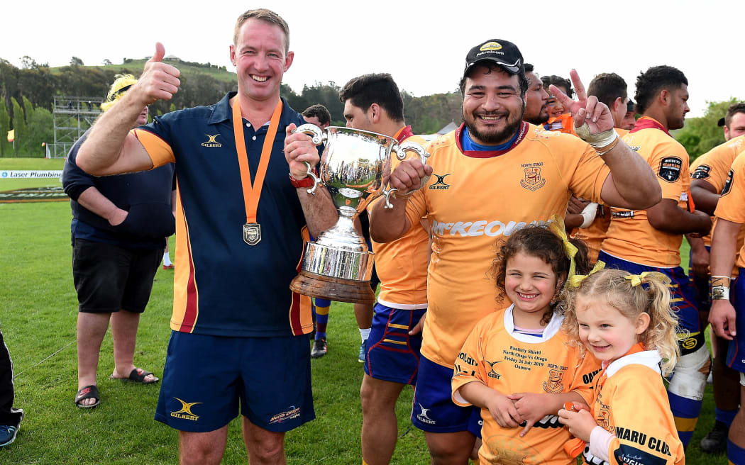 Coach Jason Forrest and Ralph Darling of North Otago, following the Heartland Championship Meads Cup Final between North Otago and Wanganui, held at Whitestone Contracting Stadium, Oamaru, New Zealand, 26 October 2019.