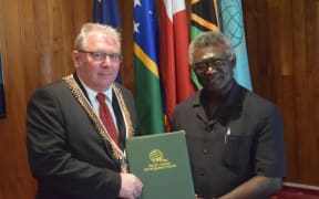 The Pacific Islands Development Forum Secretariat's Secretary General, François Martel, meeting with Solomon Islands Prime Minister, Manasseh Sogavare.