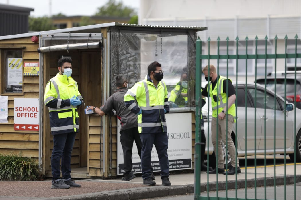 Security ramps up ahead of Covid-19 testing at Papatoetoe High School on 23 February.