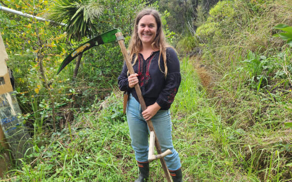 Beth Pearsall in her garden in northern Coromandel