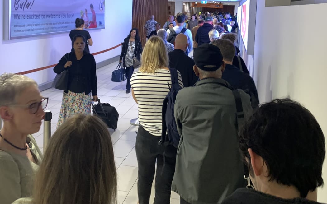 A familiar scene at Nadi International Airport this year. Three international flights arriving at the same time create a long queue of passengers for the Fiji customs and immigration desk. 24 September 2024