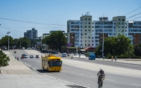 Central street in the center of Tiraspol, capital of the Republic of Transnistria.