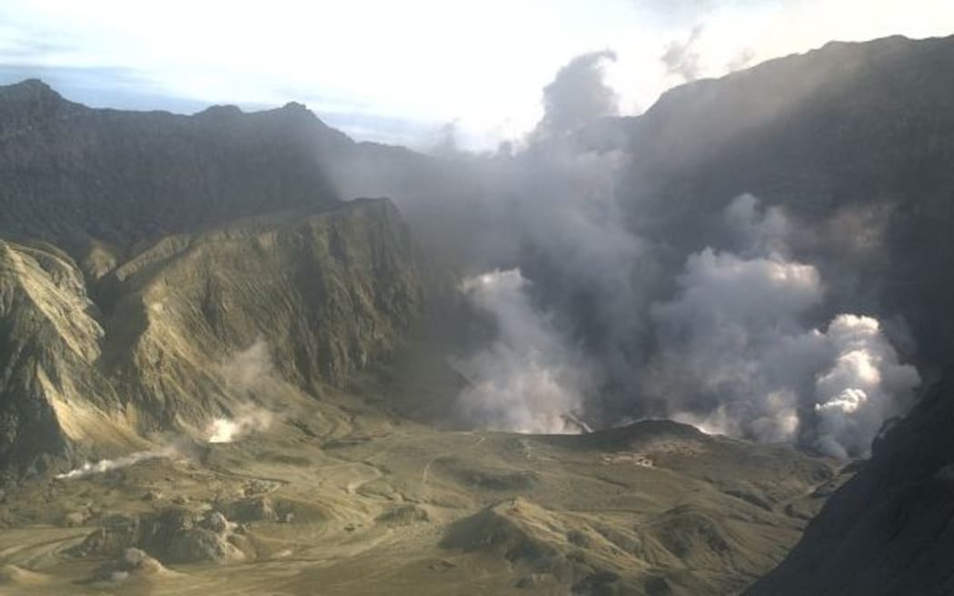 A view of White Island's crater rim, as it appears this afternoon.