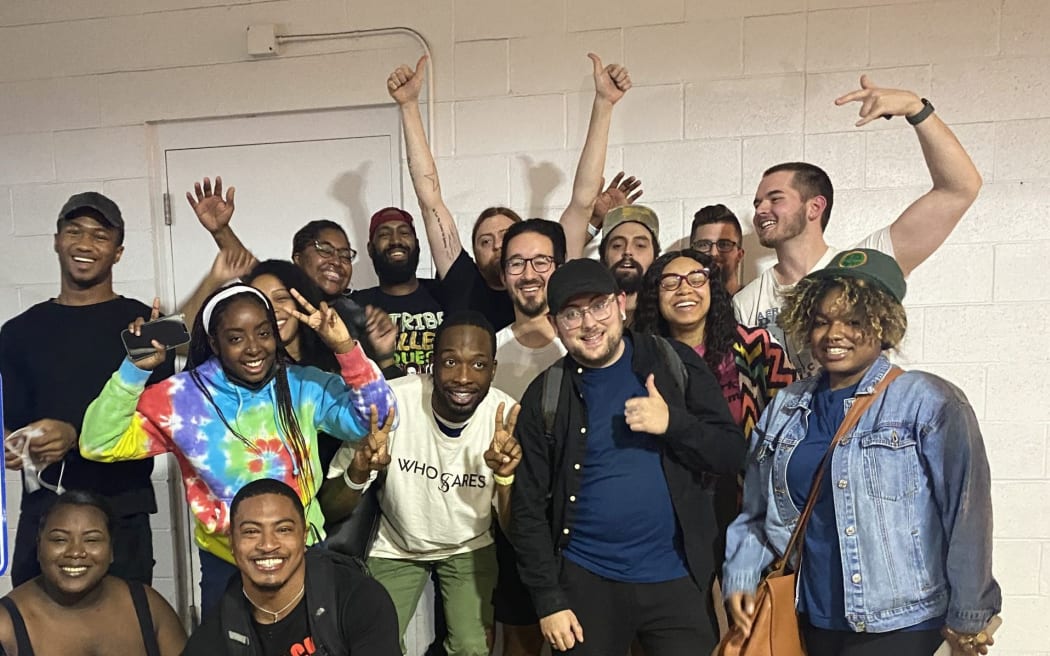 Workers at an Apple store in Towson, Maryland, celebrate the vote to unionise, forming the tech giant's first retail union in the United States.