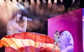 US singer Taylor Swift performs on stage during a concert as part of her Eras World Tour in Sydney on February 23, 2024. (Photo by DAVID GRAY / AFP)