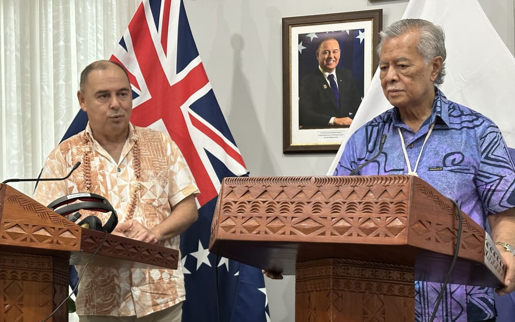 Mark Brown, left, and Henry Puna in Rarotonga. 15 May 2024