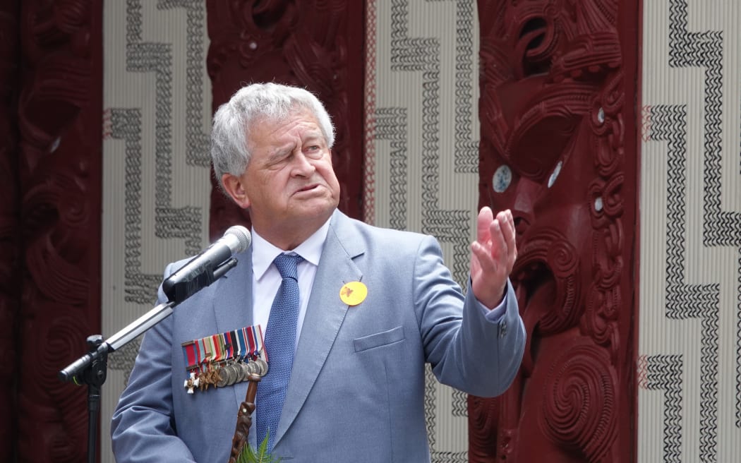 Bernard Henare, son of the late Sir James Henare, last commander of the 28th Māori Battalion, addresses the crowd.