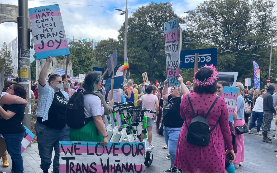 Scenes from a demonstration in support of transgender rights in central Christchurch.