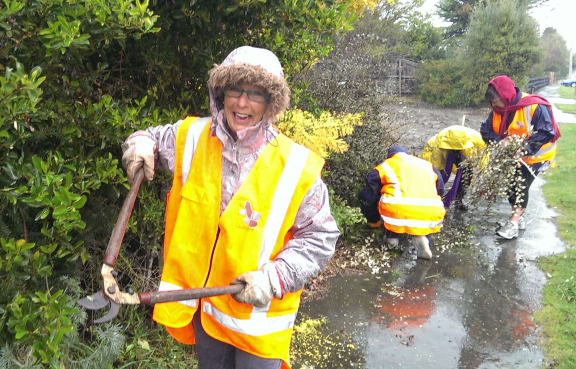 Brooklands residents take part in the cleanup.
