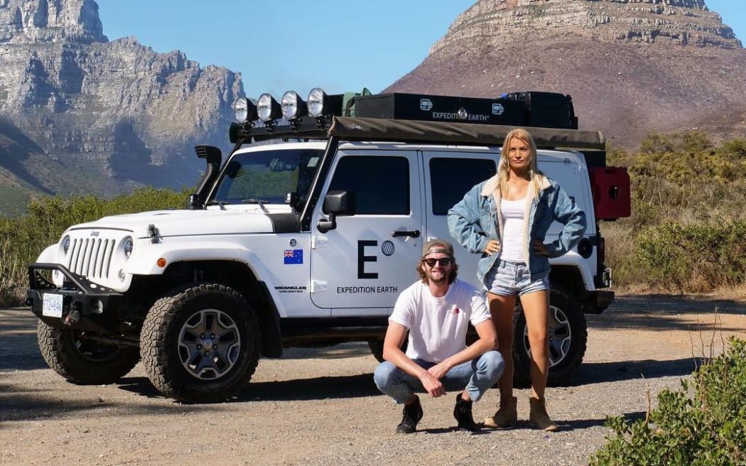 Topher Richwhite and Bridget Thackwray, pictured in South Africa, recorded their round the world travels on Instagram.