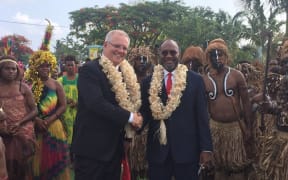 Scott Morrison and Charlot Salwai opening the Port Vila Urban Development Project.