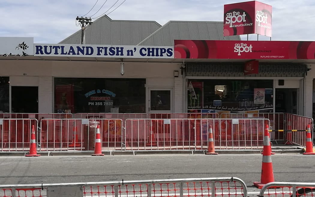 Roadworks in front of Jackson Zhang's convenience store.
