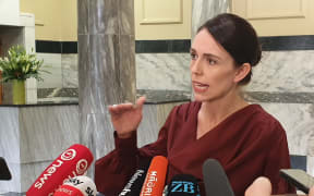 Jacinda Ardern speaks to media during caucus run. 17 March 2020
