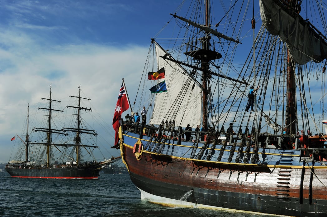 A replica of Captain Cook's ship the Endeavour at Sydney Harbour in 2012. The wooden vessel had just completed a 13-month 13,300 nautical mile circumnavigation of Australia.