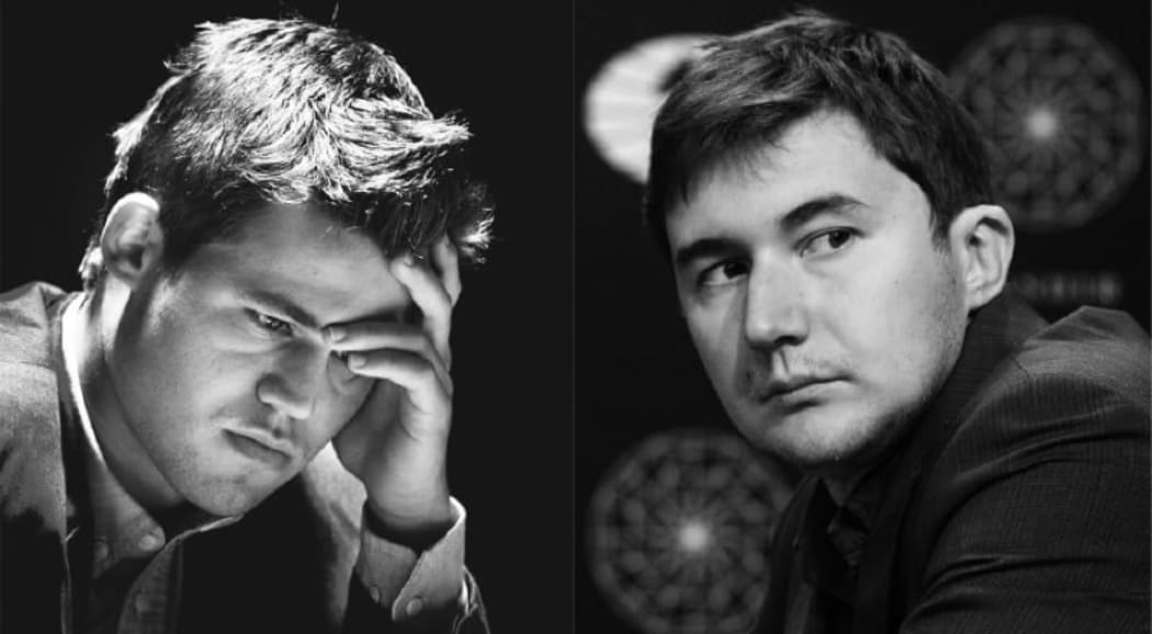 Magnus Carlsen of Norway and Russia's Sergey Karjakin