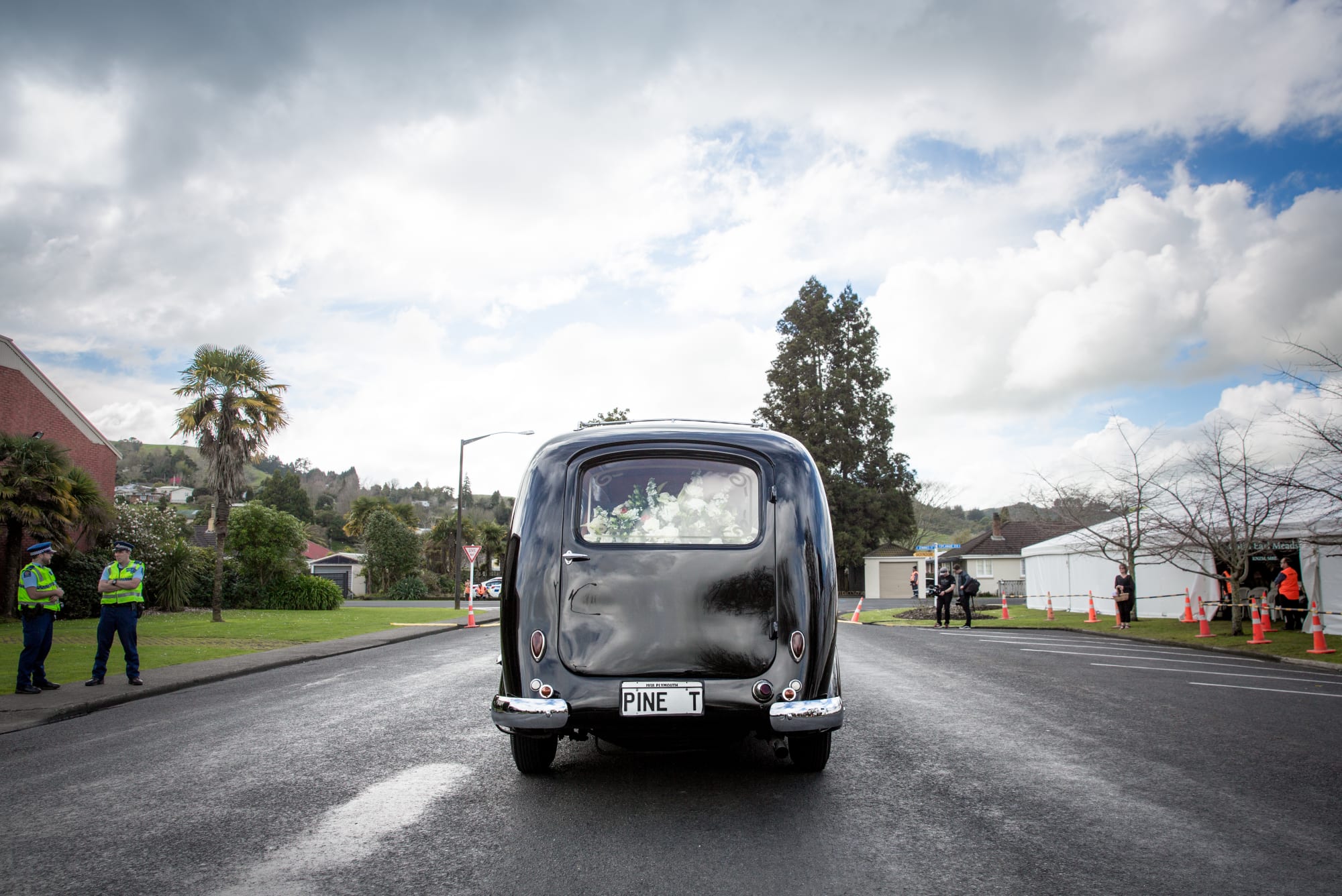 The hearse transport Colin Meads at his funeral in Te Kuiti.