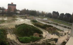 Stalled construction on the AgResearch Hub in the centre of Lincoln University Campus during winter 2018