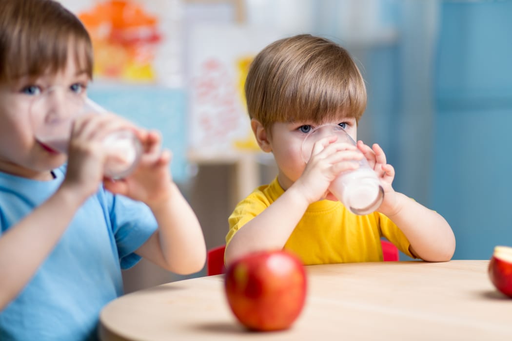 children eating healthy food at home or kindergarten