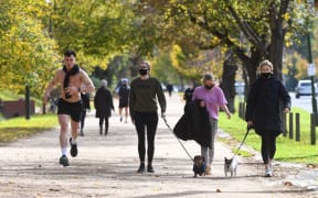 People exercise in Melbourne on Tuesday 1 June, 2021,on the fifth day of a seven-day lockdown as Melburnians prepare for an extension to the lockdown.