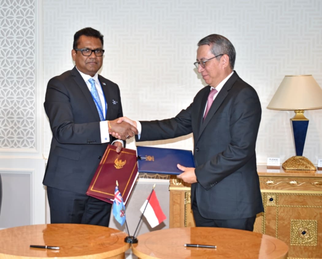 Yogesh Karan from the Fiji Prime Minister's Office and Indonesia's Permanent UN representative in New York, Dian Triansyah Djani