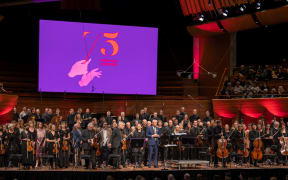 NZSO whānau on stage at the 75th Jubilee Concert