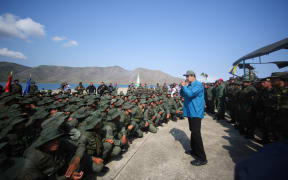 Venezuela's President Nicolas Maduro delivering a speech to troops at the Naval Base of Turiamo, Aragua State, in Venezuela on February 3, 2019. RESTRICTED TO EDITORIAL USE - MANDATORY CREDIT "AFP PHOTO / VENEZUELAN PRESIDENCY / MARCELO GARCIA"