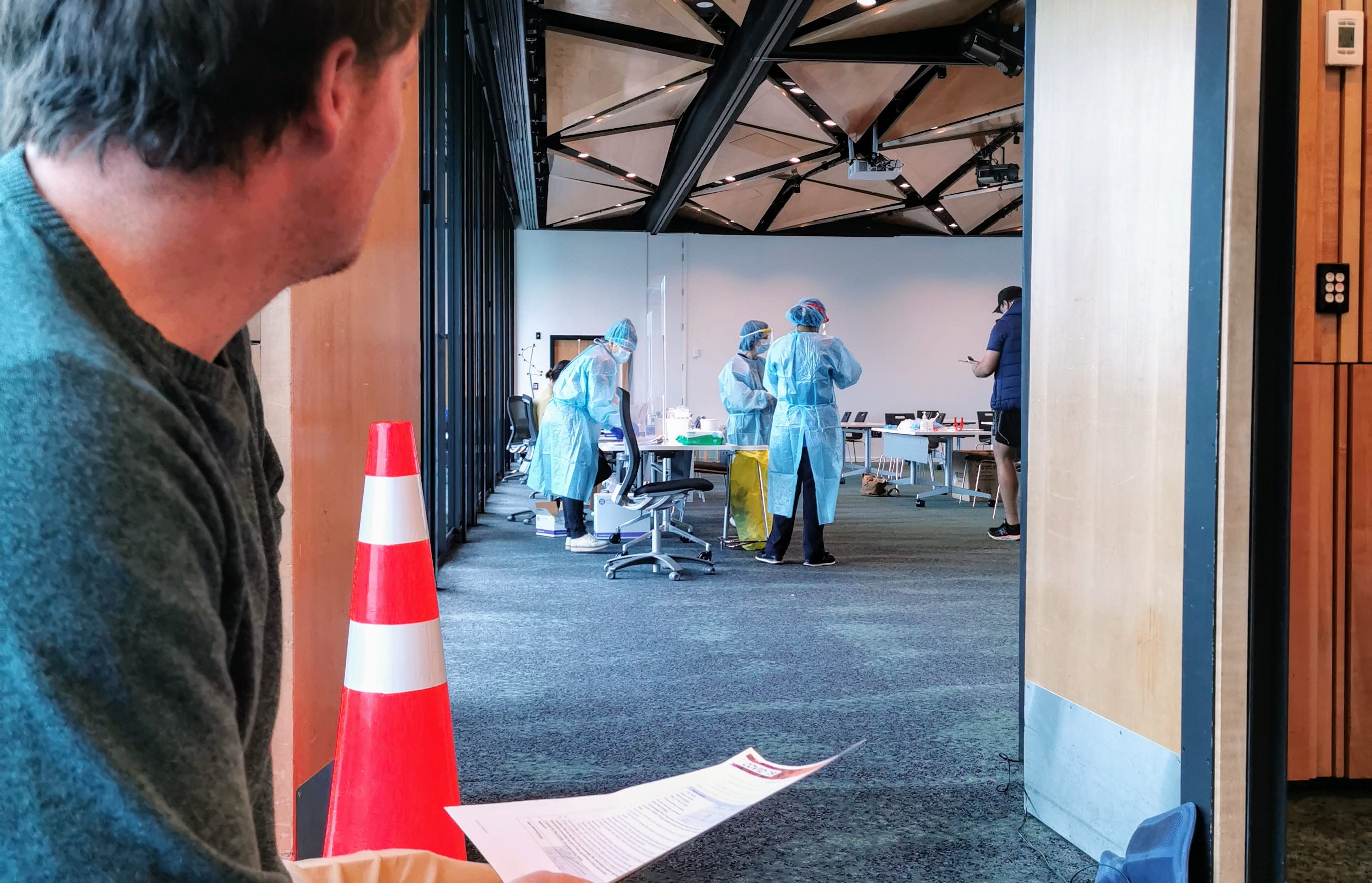 The testing area for Covid-19 at Novotel Auckland Airport hotel.