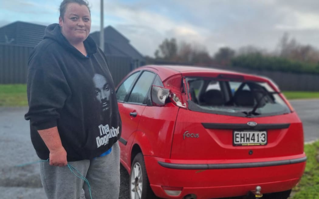 Waitara Aratapu St resident Susan Duncan said her Ford Focus was picked up and tossed around in the wind, after reports a tornado ripped through the area just after midnight, on Saturday 28 June, 2025.