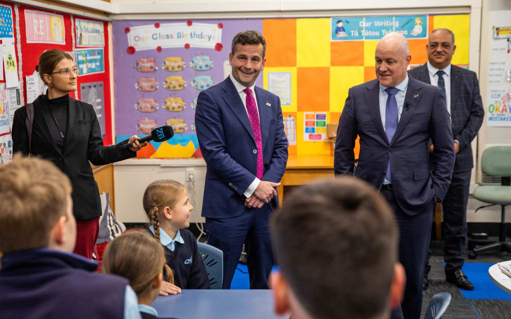 David Seymour and Christopher Luxon at Cardinal McKeefry School