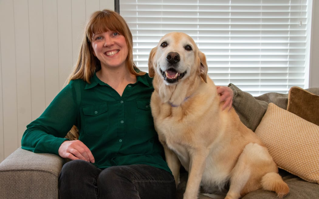 SPCA scientific officer Dr Alison Vaughan and regular SPCA support office visitor, Penny.