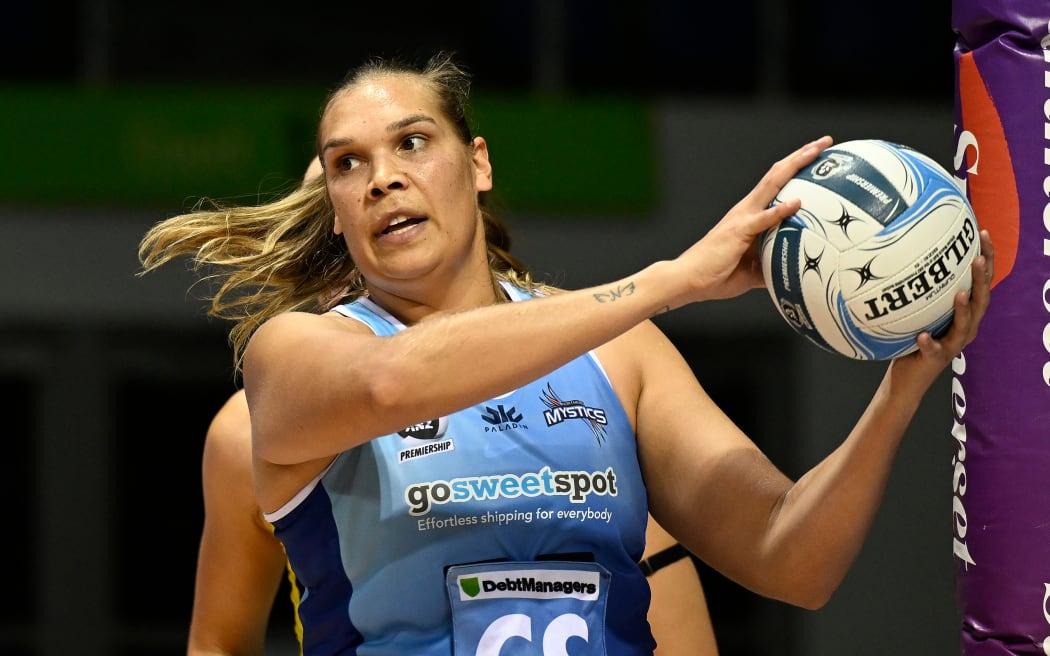 Mystics shooter Donnell Wallam. ANZ Premiership Netball at Trusts Stadium, Auckland, on Saturday 17 May 2025. © Photo: Andrew Cornaga / Photosport