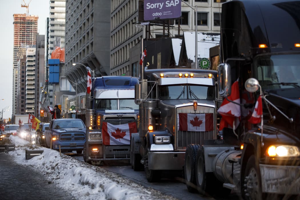 A convoy of truckers and supporters have occupied downtown Ottawa since 29 January, 2022 in protest of Canada's Covid-19 vaccine mandate and Prime Minister Justin Trudeau's government.