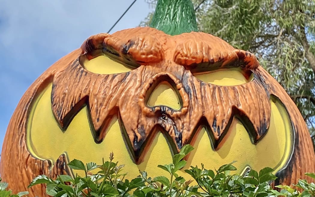 A giant Halloween pumpkin.