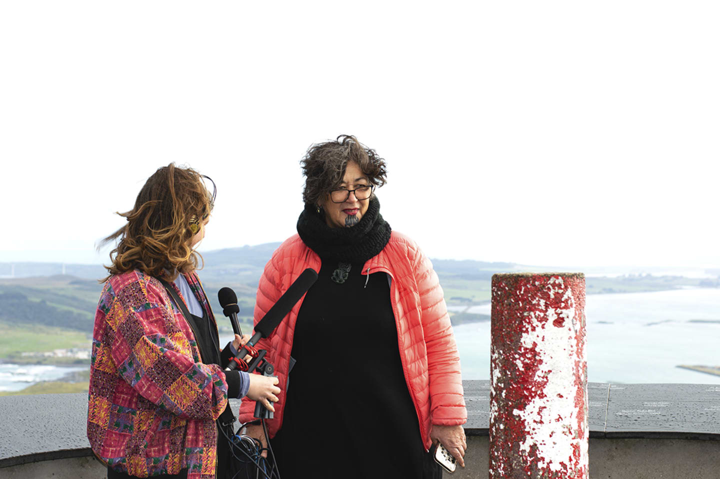 Mere Skerrett and Melody Thomas on top of Motupōhue / Bluff Hill