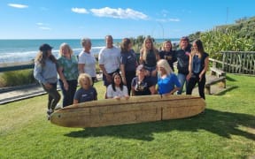 The Great Wahine Surf Reunion team photo at the New Plymouth Surfriders Club.
